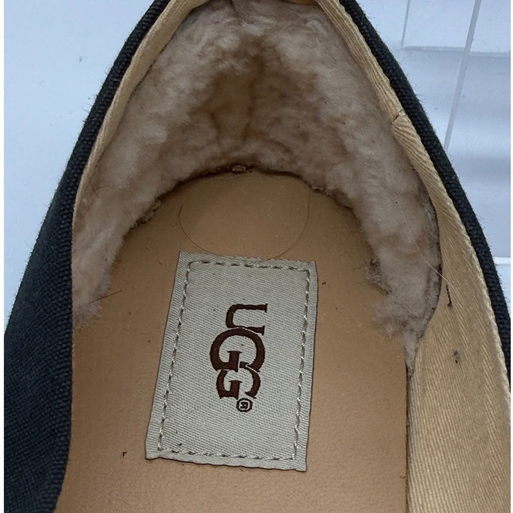UGG Espadrille Flats Women Size 11 Black Canvas Criss Cross Slip On Casual Shoes